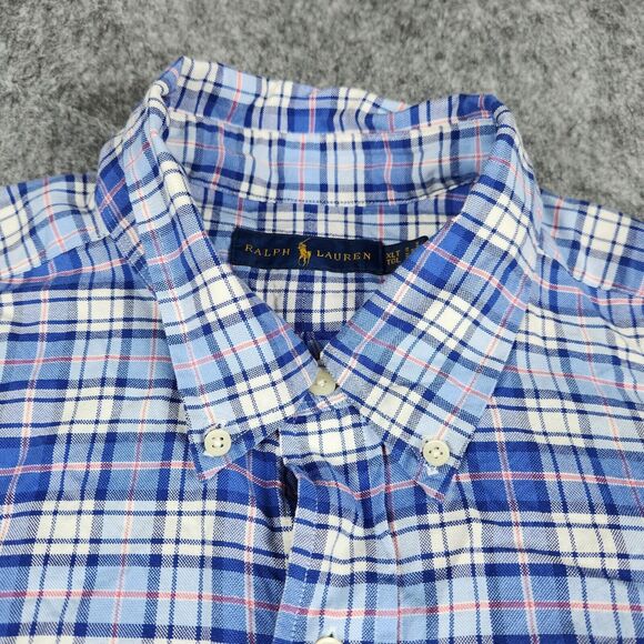 Ralph Lauren Shirt Men XLT Blue Button Plaid Flesh Pony Long Sleeve Casual Tall - Picture 4 of 11